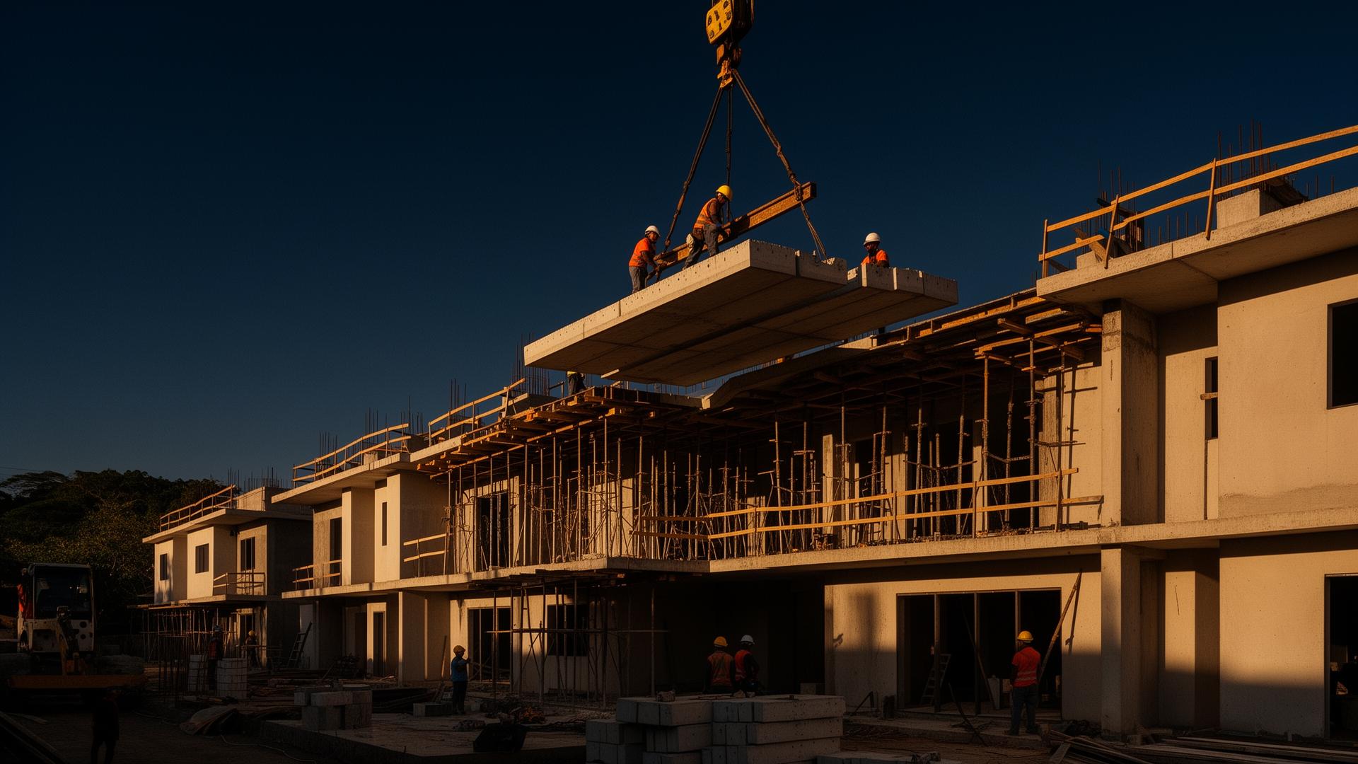Instalação de lajes pré-moldadas em obra residencial em Belém